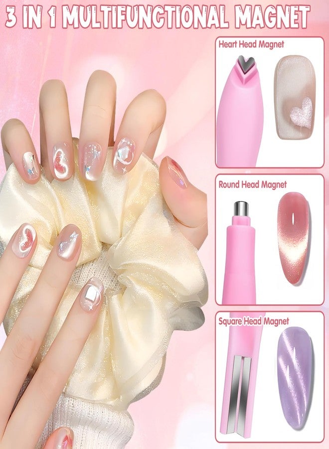 CYUXING 2Pcs 3 in 1 Cat Eye Nail Magnet, Versatile U-shaped Magnet Tool for Cat Eye Gel Polish Heart Shaped Round for Studio Home DIY Salon Multifunctional Accessories Pink - Image 5